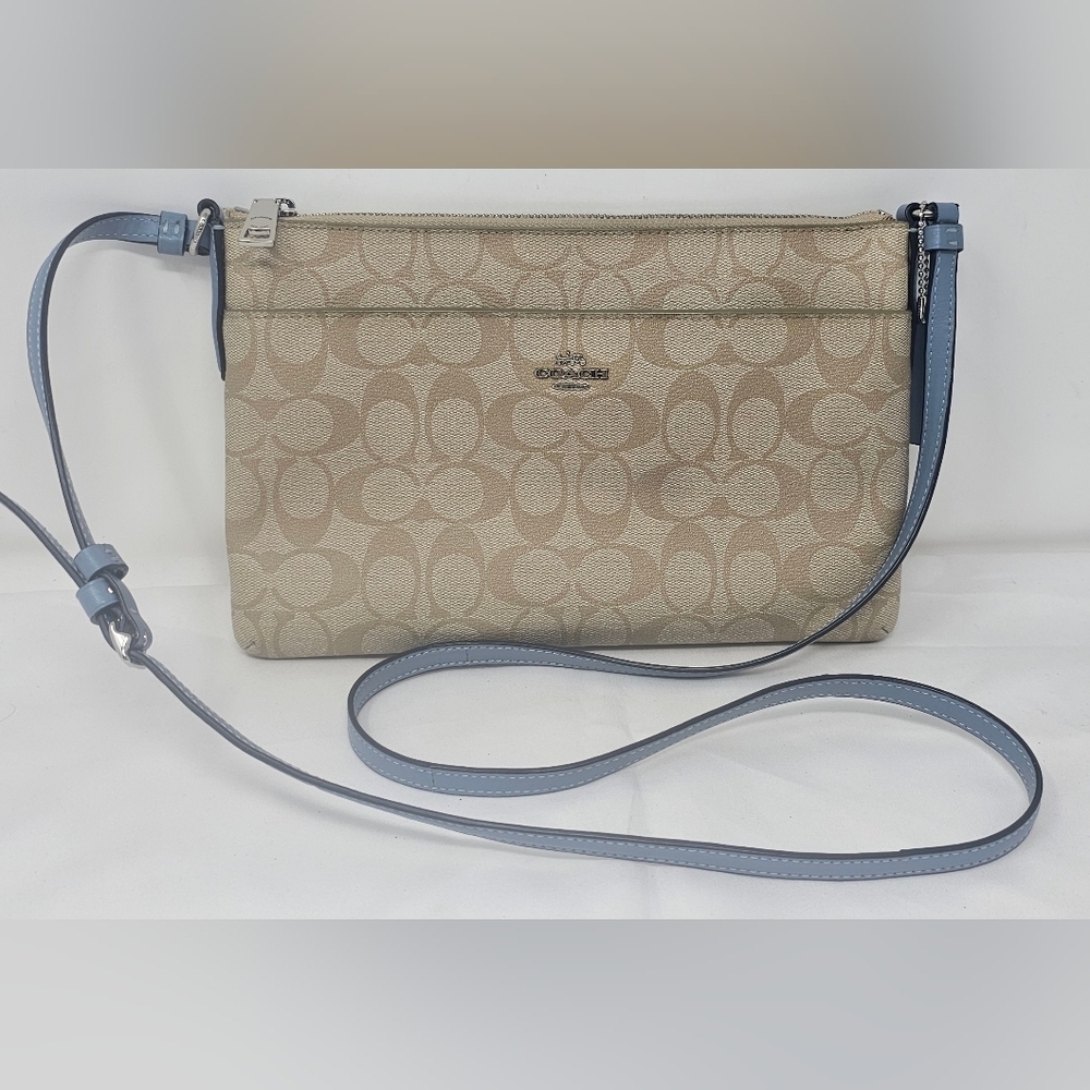 Coach Signature East West Pop Crossbody Handbag Light Khaki/Blue 10"x7" F58316
